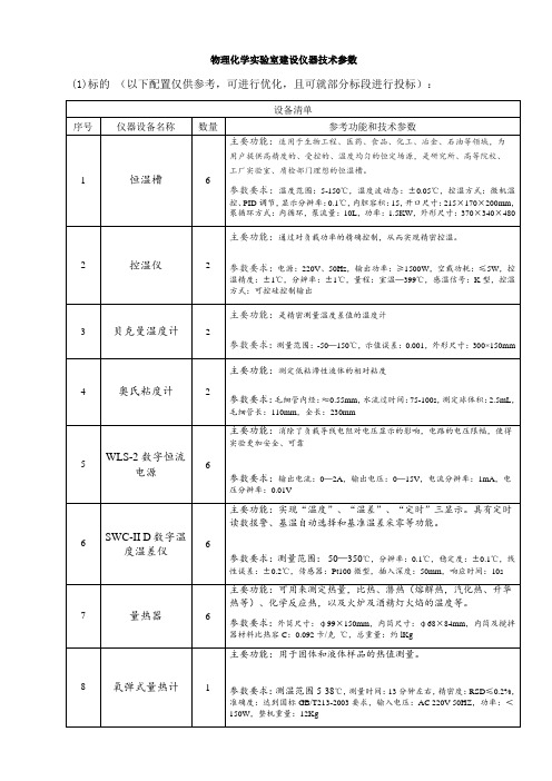 物理化学实验室建设仪器技术参数