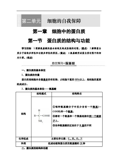 2019-2020学年中图版生物必修一讲义：第2单元 第1章 第1节 蛋白质的结构与功能 Word版含答案