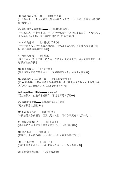 50大动漫CP