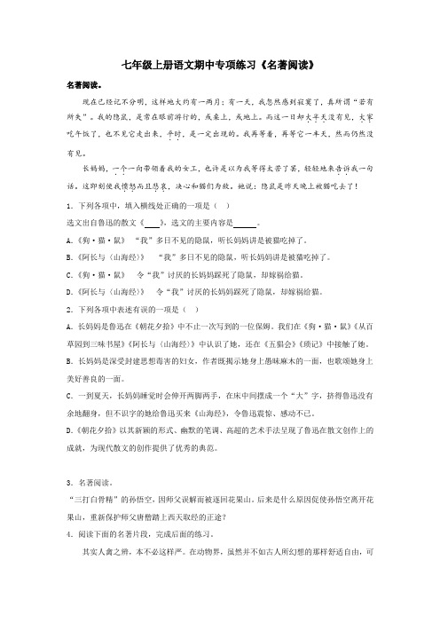 2019年秋学期苏教版七年级上册语文期中专项练习《名著阅读》