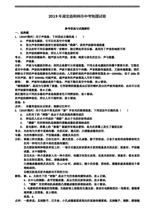湖北省荆州市年中考物理试卷含解析
