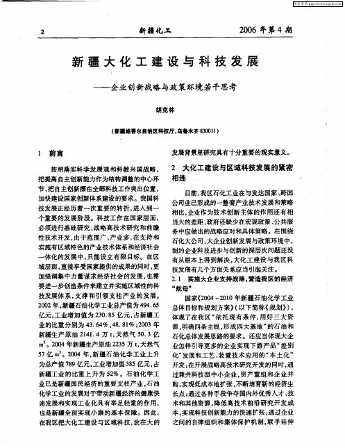 新疆大化工建设与科技发展——企业创新战略与政策环境若干思考