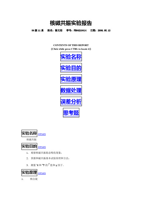核磁共振实验报告电子版