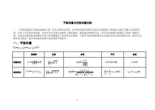 平面向量与空间向量比较