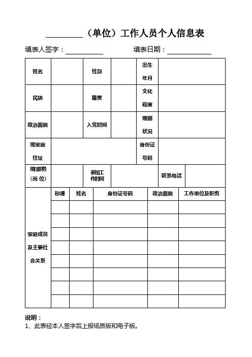 公职人员个人信息及资产信息表