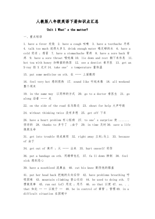(完整版)人教版八年级英语下册知识点汇总,推荐文档