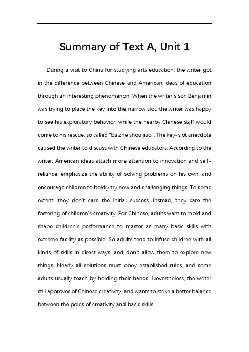 Summary of  TextA unit1