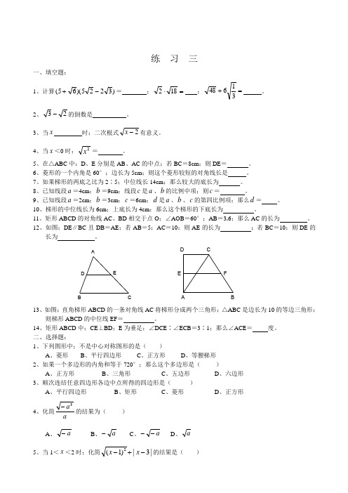 八年级数学下册暑假作业3