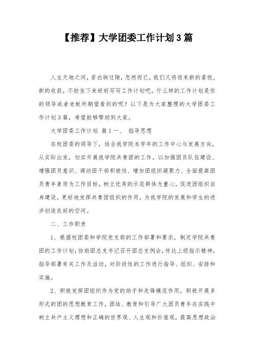 【推荐】大学团委工作计划3篇