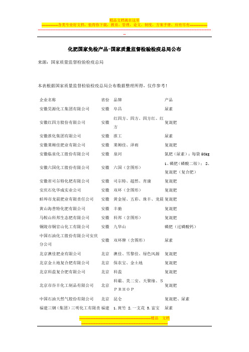 化肥国家免检产品