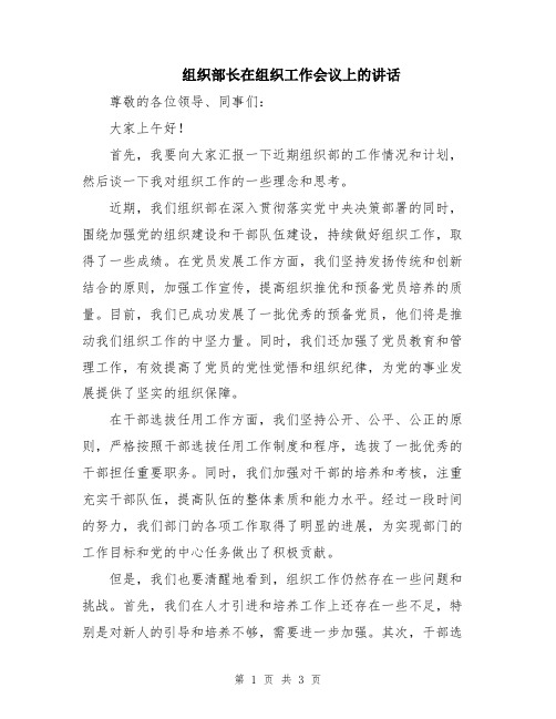 组织部长在组织工作会议上的讲话