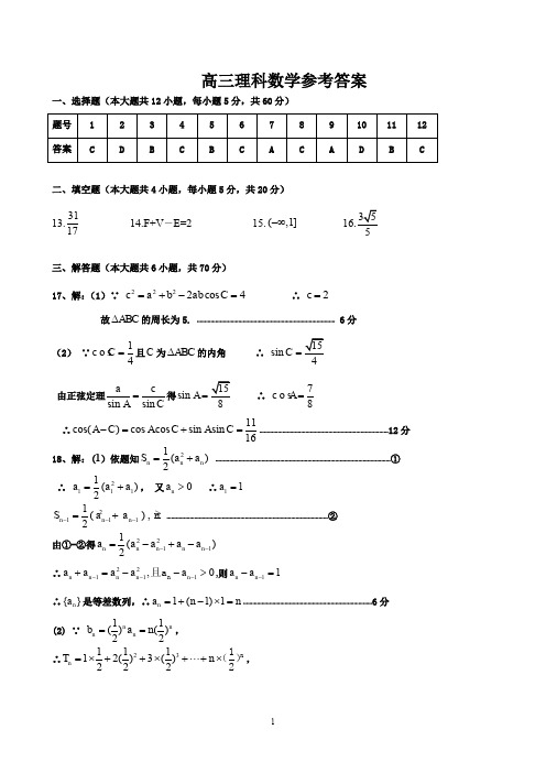 湖南省五市十校2020届高三上学期第二次联考 数学(理)试题答案