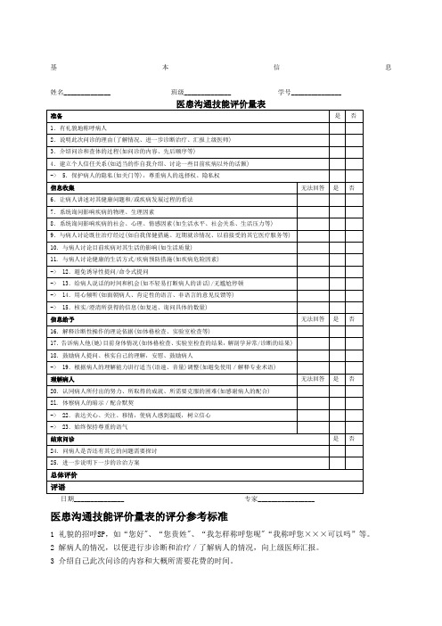 医患沟通技能评价量表SEGUE