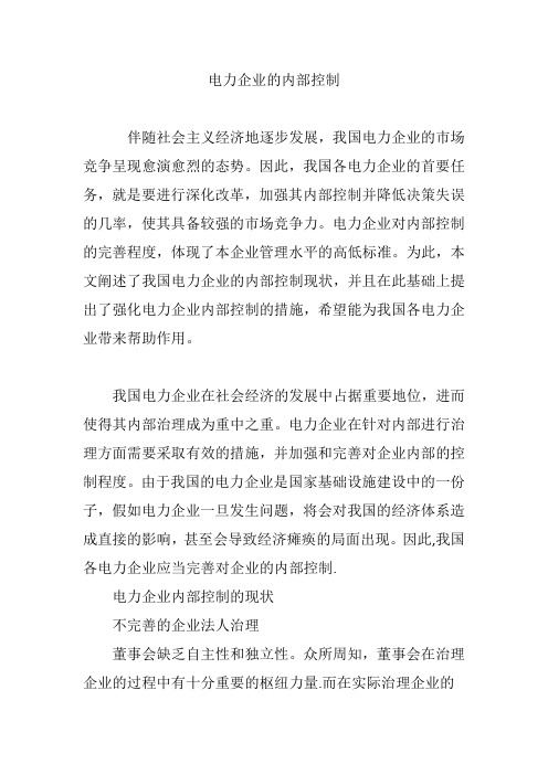 电力企业的内部控制