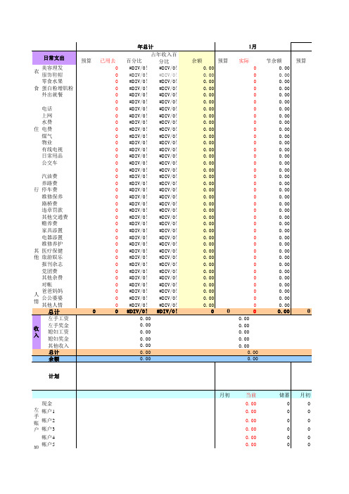 个人日常生活开支记账表