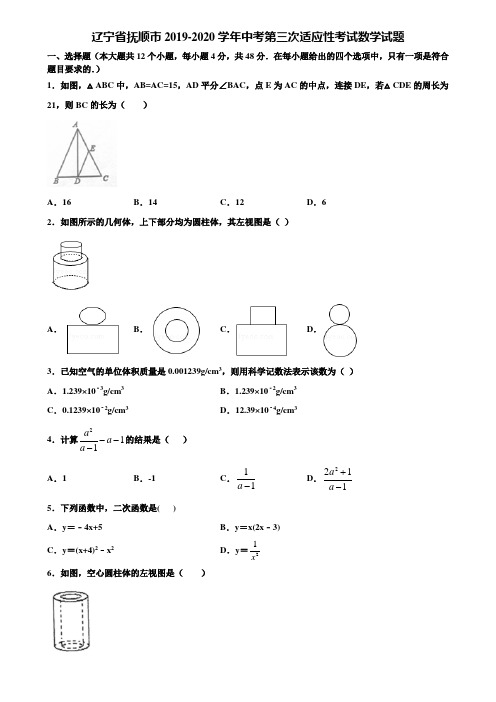 辽宁省抚顺市2019-2020学年中考第三次适应性考试数学试题含解析