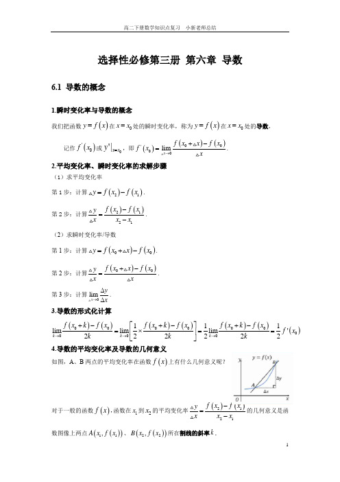 高中数学选修三第六章导数知识点总结