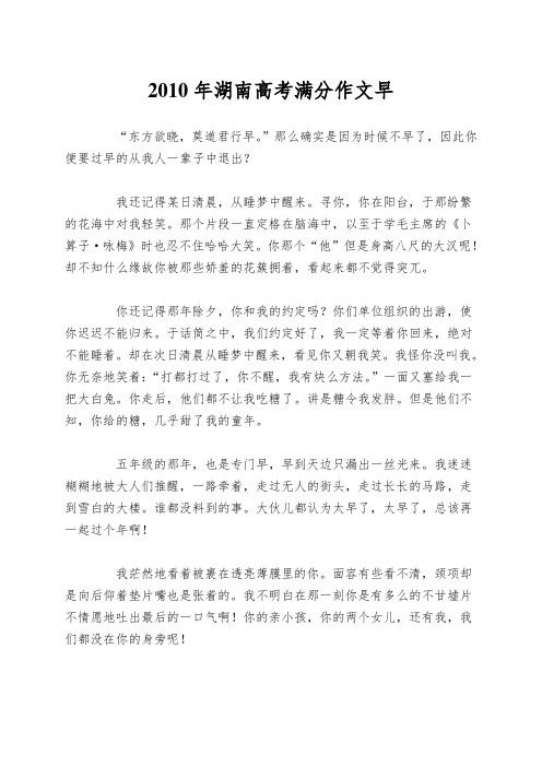 2010年湖南高考满分作文早