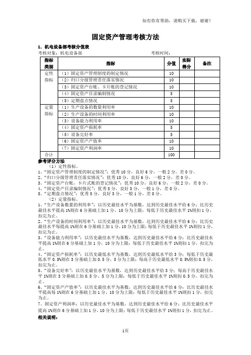 固定资产管理考核方法