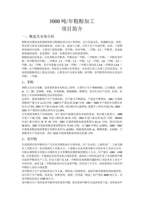年产3000吨粗酚加工项目可行性研究报告