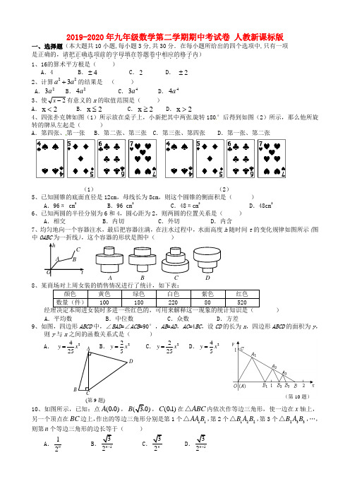 2019-2020年九年级数学第二学期期中考试卷 人教新课标版