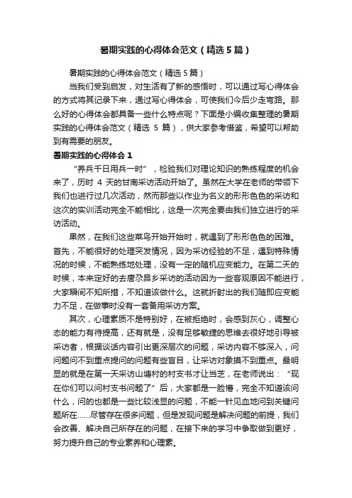 暑期实践的心得体会范文（精选5篇）