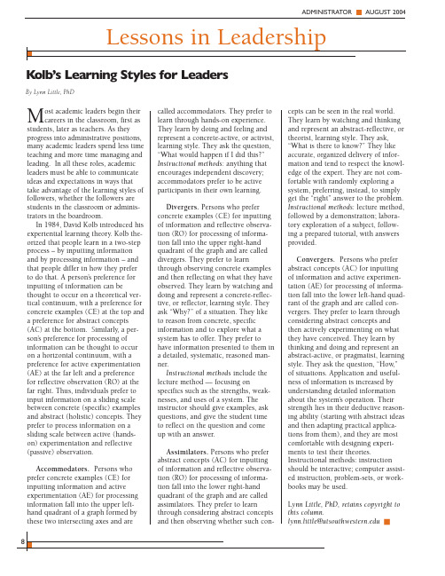 Kolb’s Learning Styles for Leaders