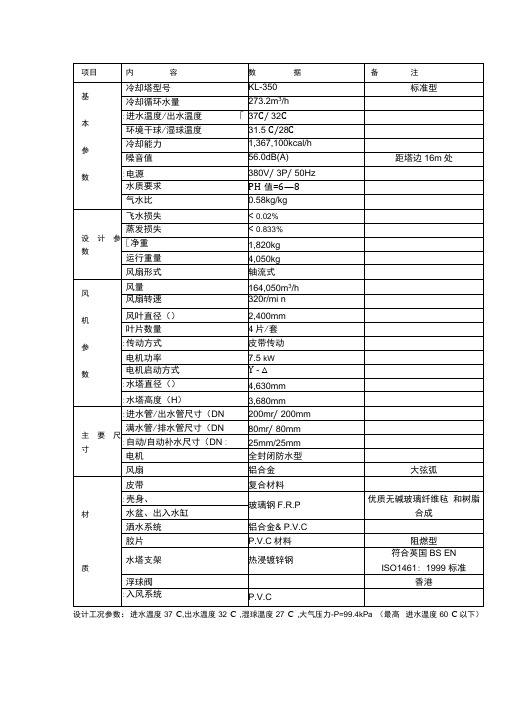 冷却水塔技术参数