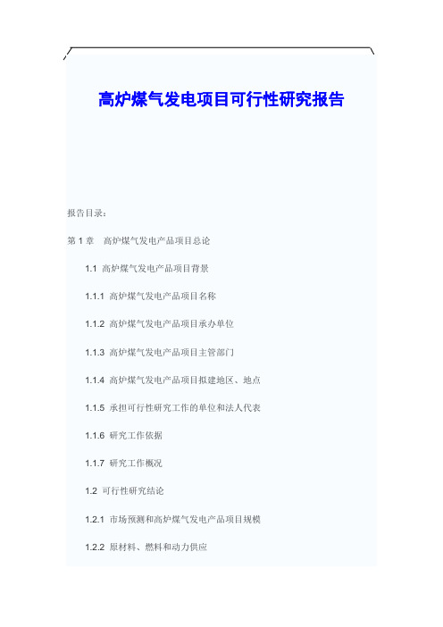 高炉煤气发电项目可行性研究报告
