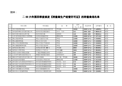 二00六年第四季度核发《种畜禽生产经营许可证》的种畜禽场名单