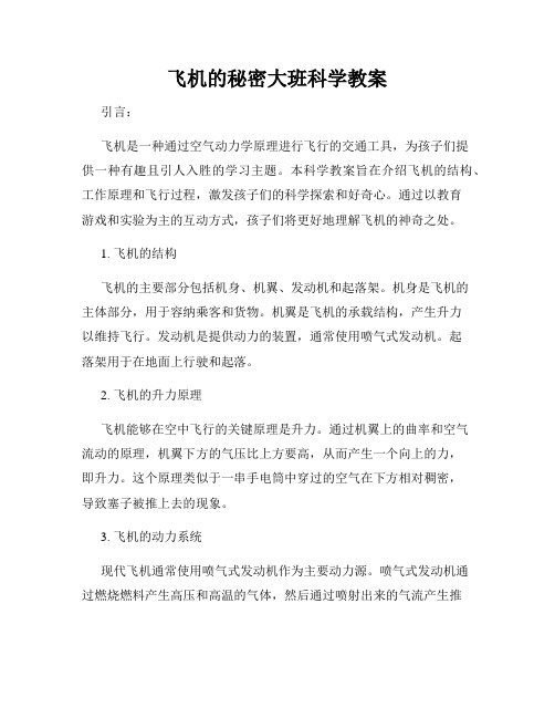 飞机的秘密大班科学教案