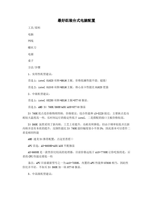 最好组装台式电脑配置