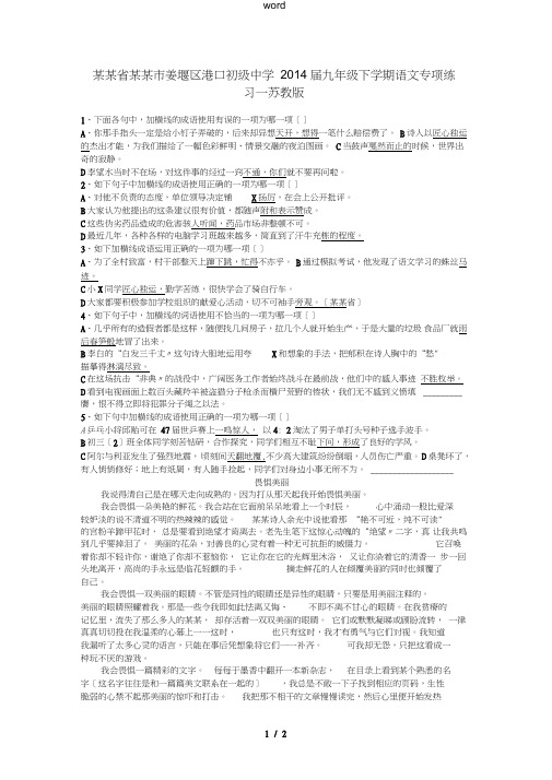 江苏省泰州市姜堰区港口初级中学2014届九年级语文下学期专项练习一苏教版