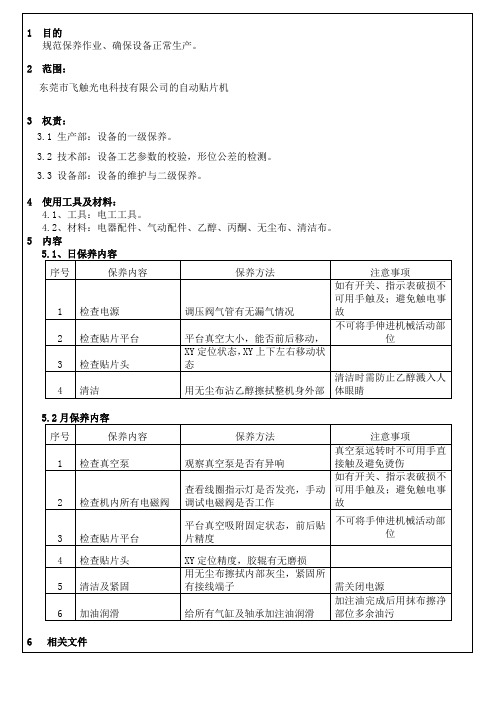 自动贴片机预防保养指导书