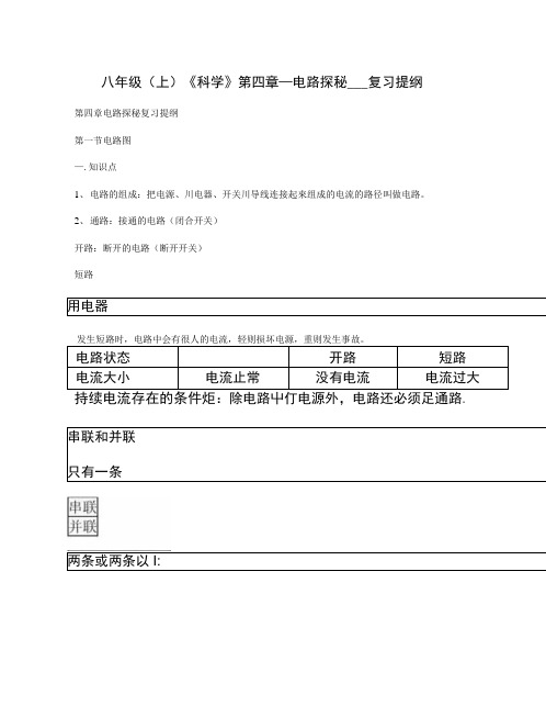八年级(上)《科学》第四章—电路探秘___复习提纲.docx