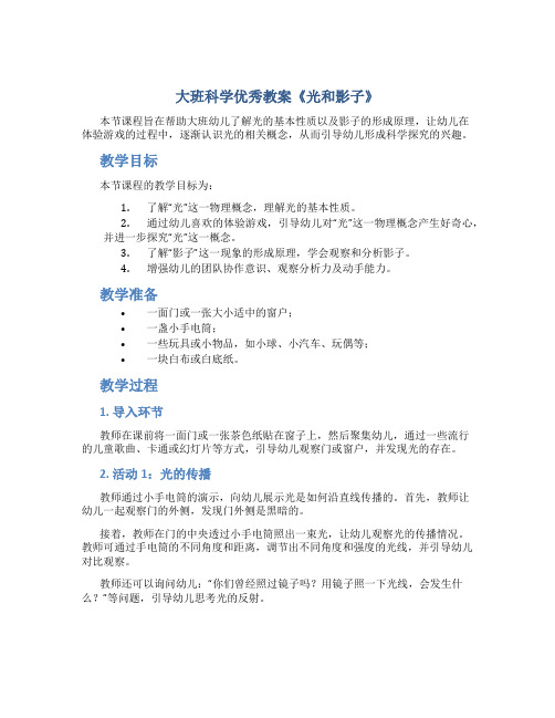 大班科学优秀教案《光和影子》