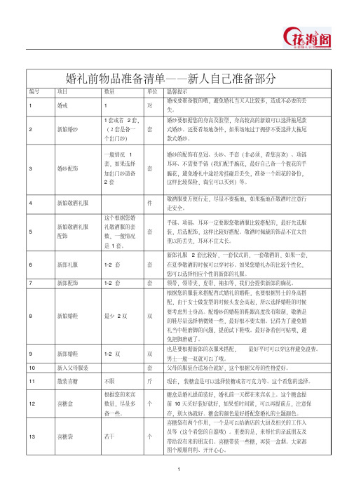 婚礼物品准备清单