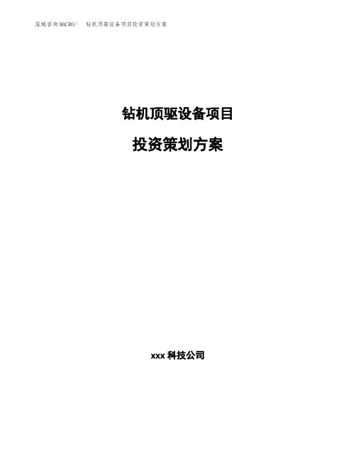 钻机顶驱设备项目投资策划方案范文