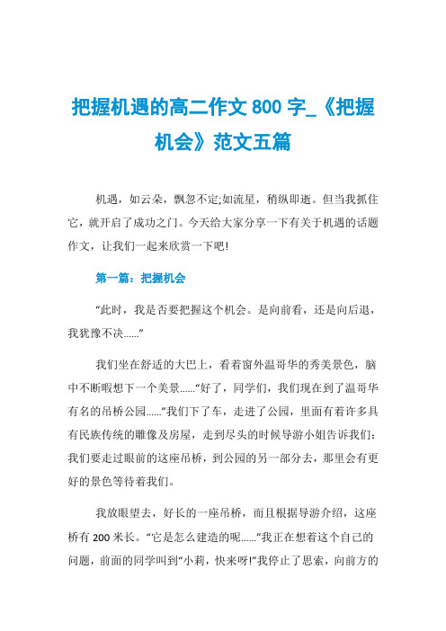 把握机遇的高二作文800字_《把握机会》范文五篇