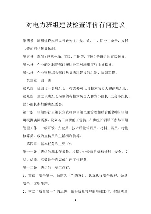 对电力班组建设检查评价有何建议