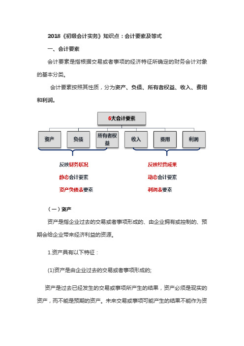 2018年《初级会计实务》会计要素及等式知识点
