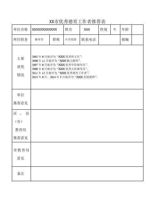 优秀德育工作者推荐表