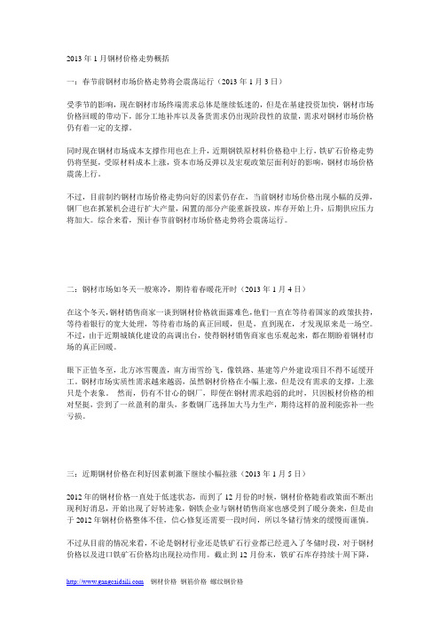 2013年1月钢材价格行情概括
