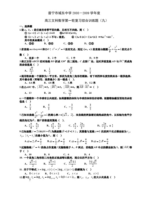 普宁市城东中学-度高三文科数学第一轮复习综合训练题(九)