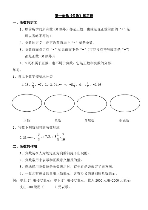 人教版小学数学六年级下册第一单元负数易错知识点汇总