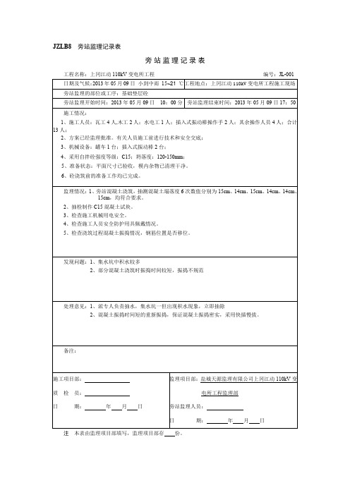 1、旁站监理记录表(基础垫层)