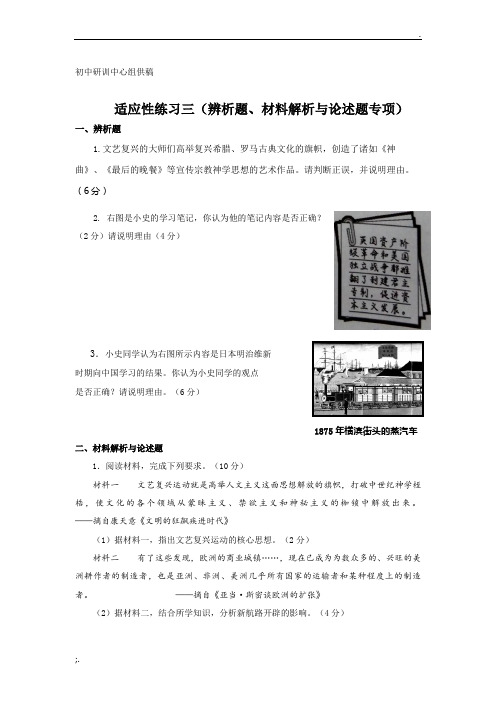 2018年中考适应性练习三(辨析题、材料解析与论述题专项) (1)