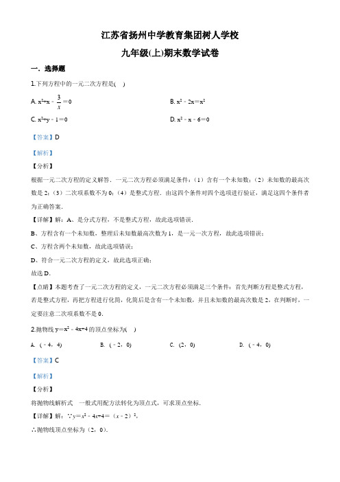 江苏省扬州中学教育集团树人学校九年级(上)期末数学试题(解析版)
