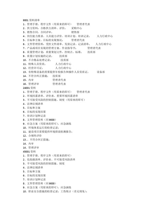 三体系管理资料清单