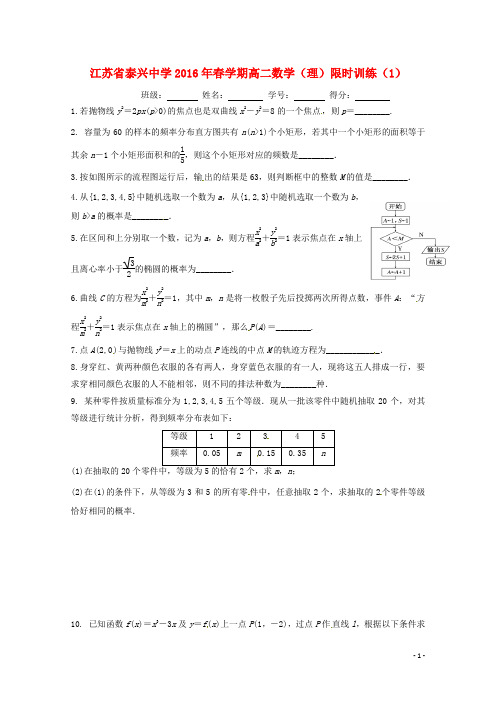 高二数学下学期限时训练(1)理(无答案)苏教版